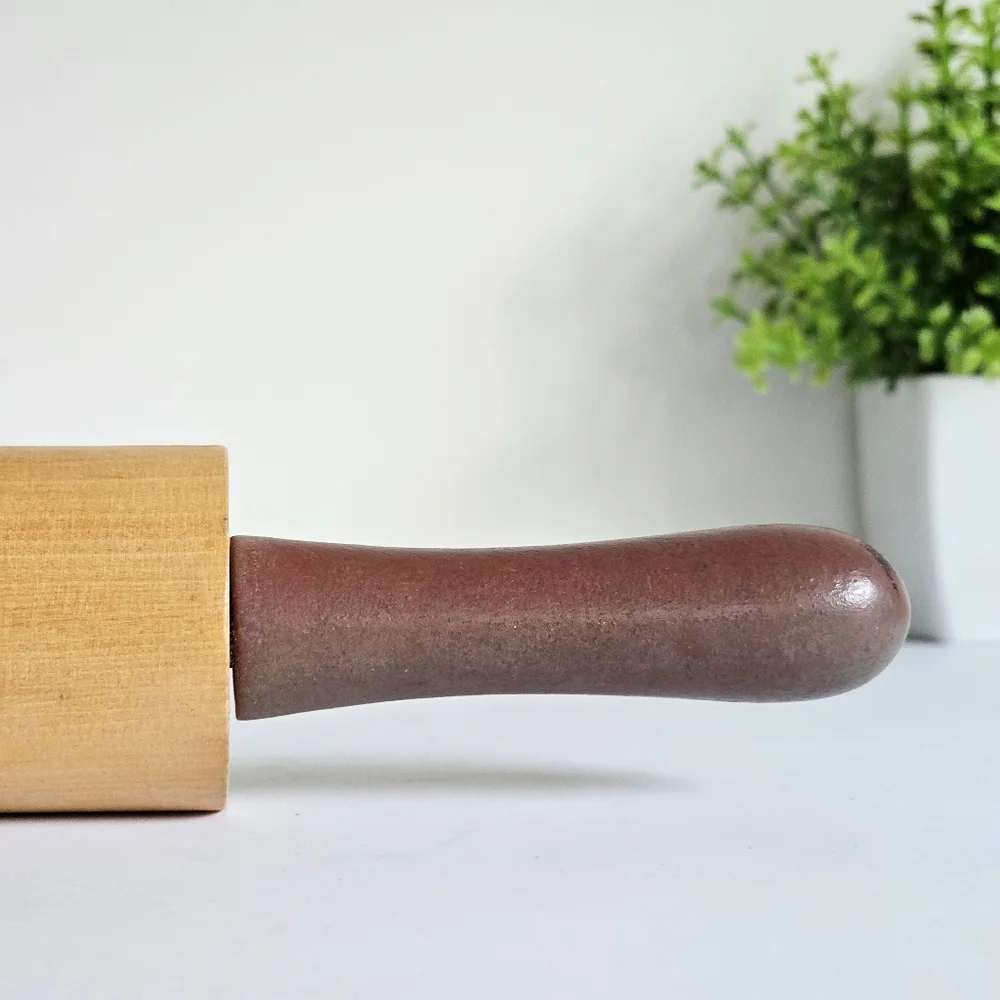 Vintage Decorative Wooden Rolling Pin with Red Apple Rustic Farmhouse Design
